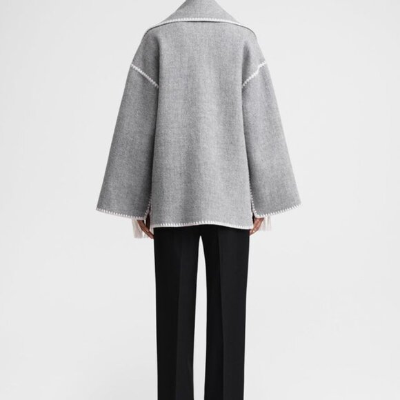 Embroidered scarf jacket light grey mélange - Picture 9 of 12